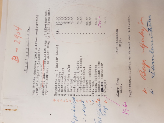 Registrering av Grete Fischels eiendeler, desember 1943